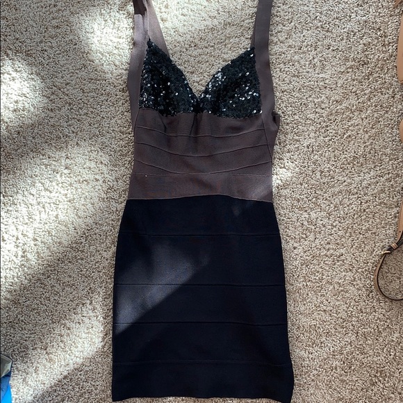 Hervé Leger Black Sequin Bandage Cocktail Dress - Picture 1 of 3